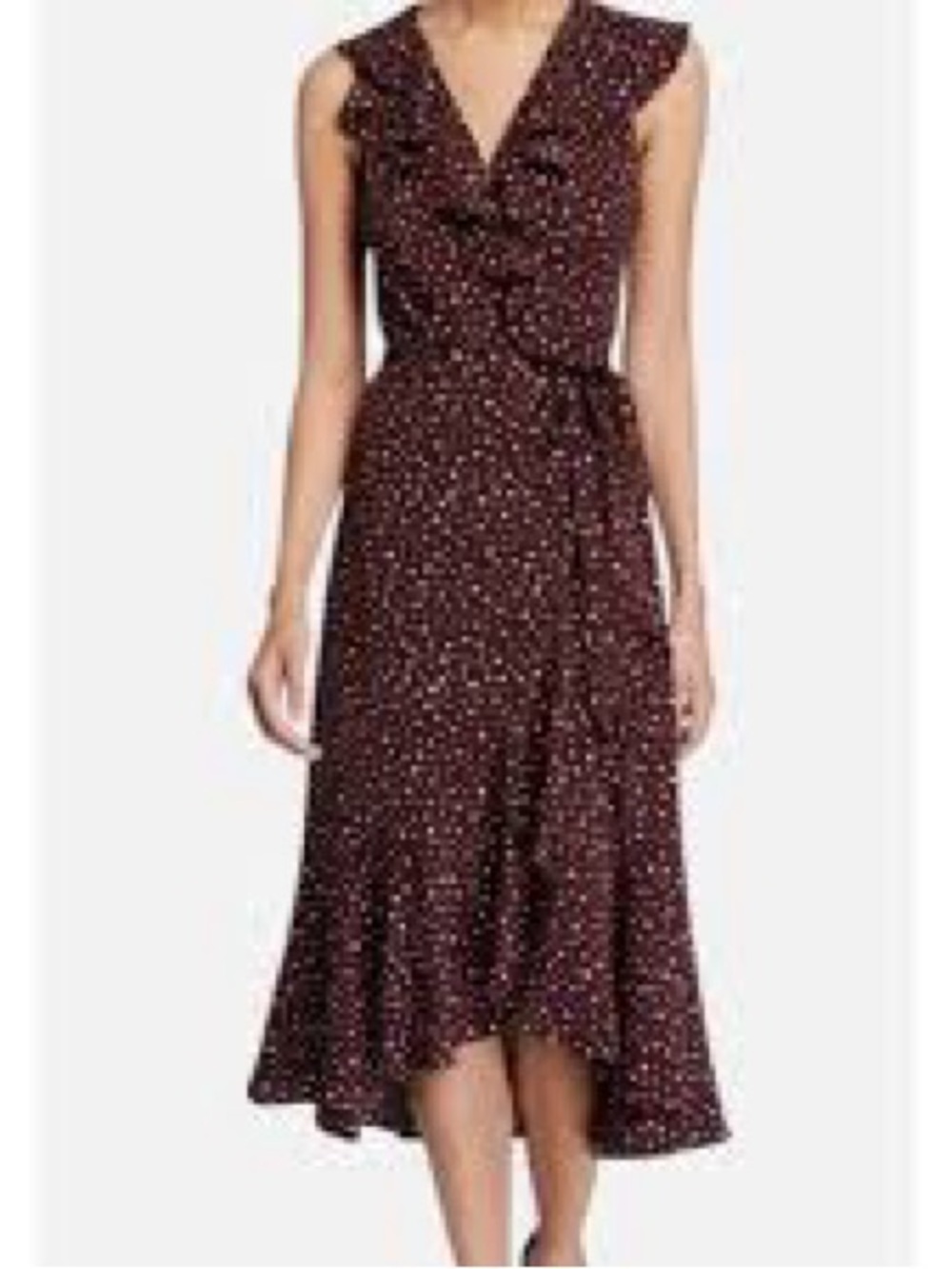 Max Studio Burgundy Polka Dot High-Low Midi Dress
